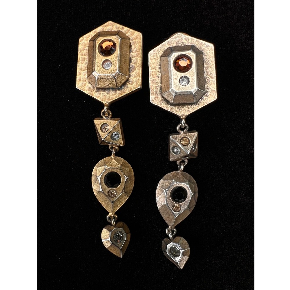VTG Patricia Locke Modernist Multi-tier Clip-on Earrings with Swarovski Crystals